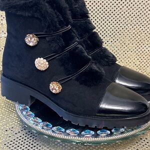 Nanette Lepore Black Lace Up Boots with Gold Details Size 9B